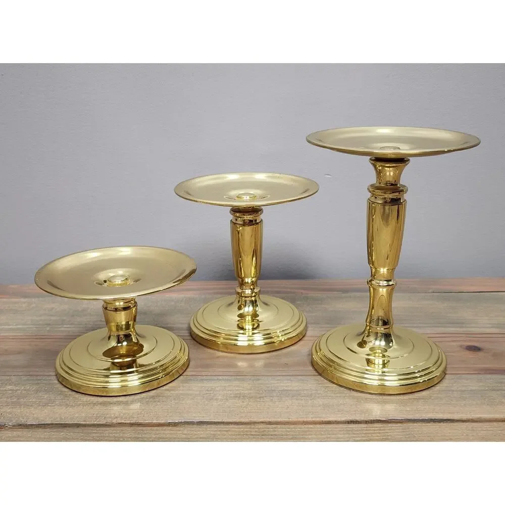 Set of 3 Baldwin Solid Brass Candle Holder Set 3 Inch 4.5 Inch And 6 Inch